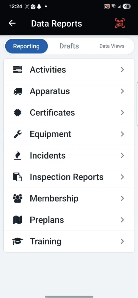 Q-Forms Data Reports screen